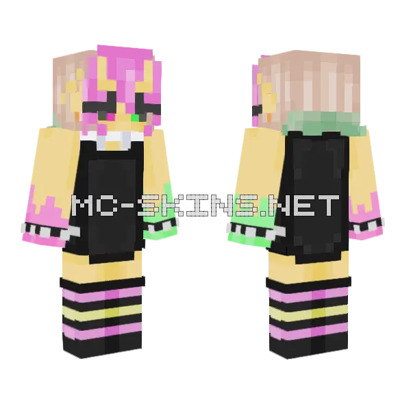 Pink And Yellow Girl Minecraft skin, front and back