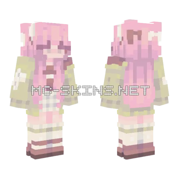 Pink Anime Girl Minecraft skin, front and back