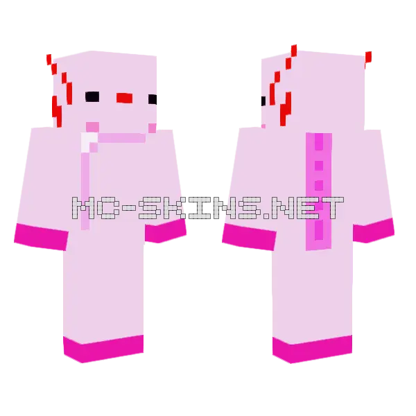 Pink Axolotl Minecraft skin, front and back