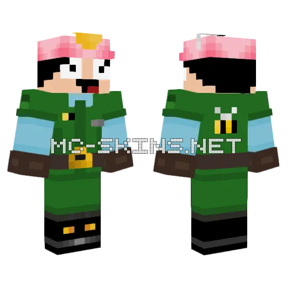 Pink Bee Girl Minecraft skin, front and back