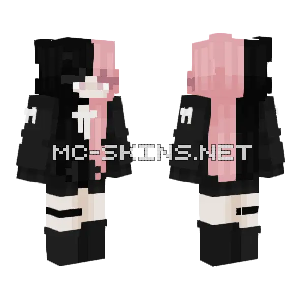 Pink Black Hair Girl Minecraft skin, front and back