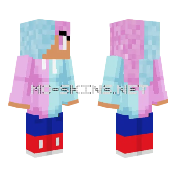 Pink Blue Cotton Candy Minecraft skin, front and back