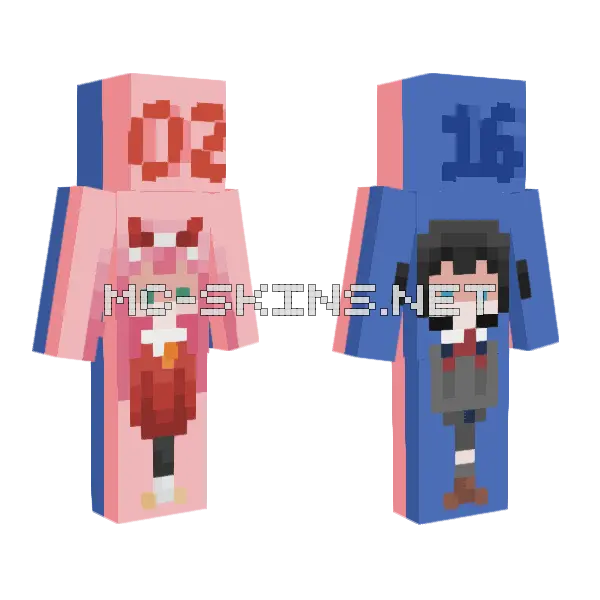 Pink Blue Hair Girl Minecraft skin, front and back