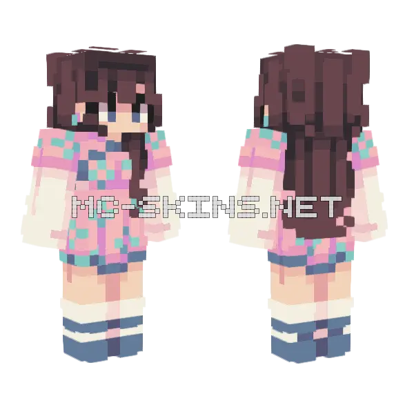 Pink Blue Outfit Minecraft skin, front and back