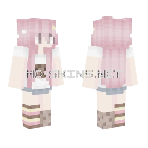 Pink Boba Drink Girl Minecraft skin, front and back