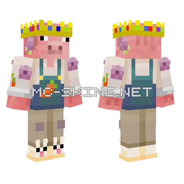Pink Bunny Overalls Minecraft skin, front and back