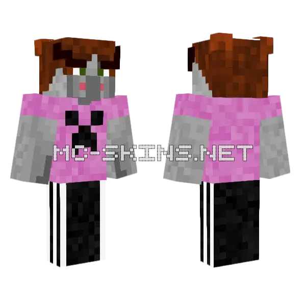 Pink Cat Girl Minecraft skin, front and back
