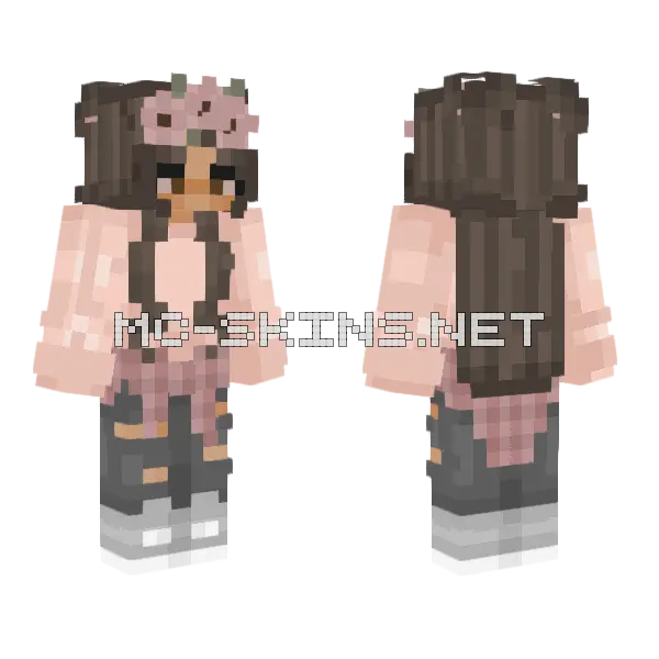 Pink Cat Girl Minecraft skin, front and back