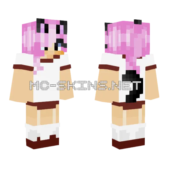 Pink Cat Girl Minecraft skin, front and back