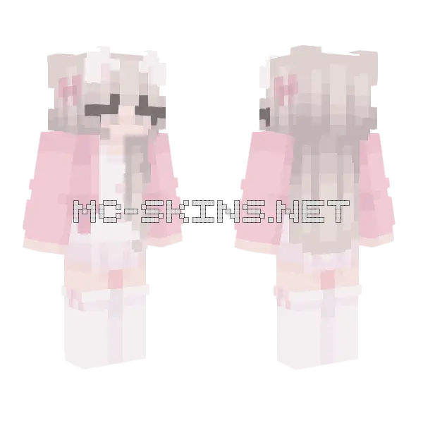 Pink Cat Girl Minecraft skin, front and back