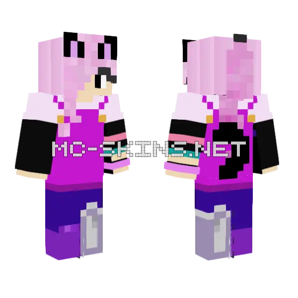 Pink Cat Girl Outfit Minecraft skin, front and back