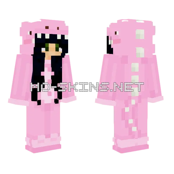 Pink Dino Girl Minecraft skin, front and back