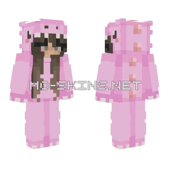 Pink Dino Girl Minecraft skin, front and back