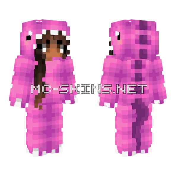 Pink Dino Onesie Girl Minecraft skin, front and back