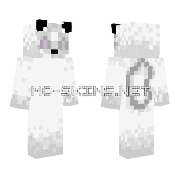 Pink Eyed White Grey Fox Minecraft skin, front and back