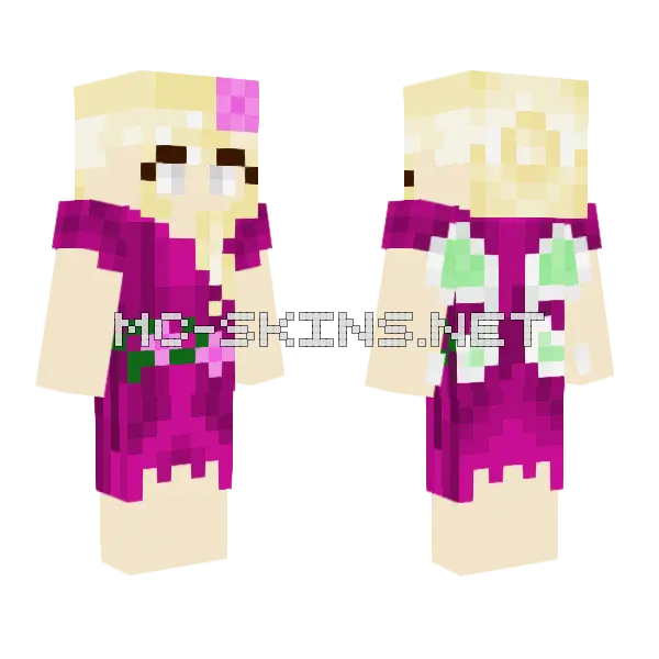 Pink Fairy One With Nature Minecraft skin, front and back