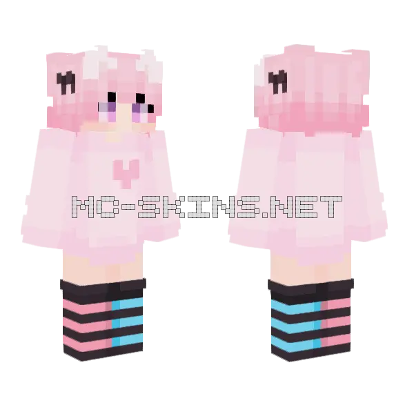 Pink Femboy Minecraft skin, front and back