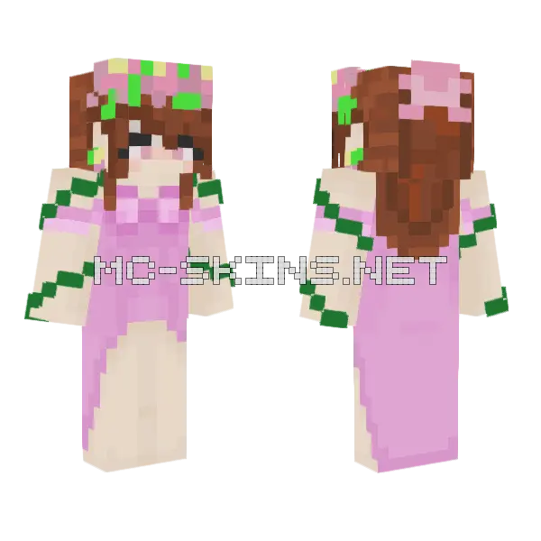 Pink Floral Dress Minecraft skin, front and back