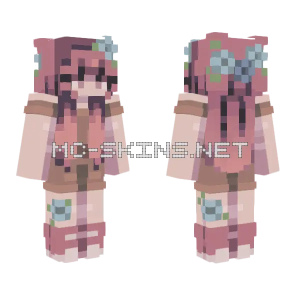 Pink Floral Outfit Minecraft skin, front and back