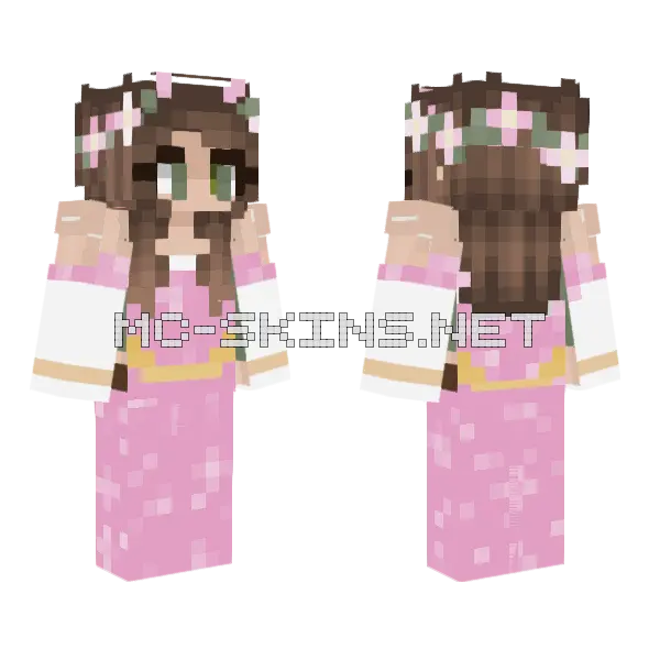Pink Flower Princess Minecraft skin, front and back