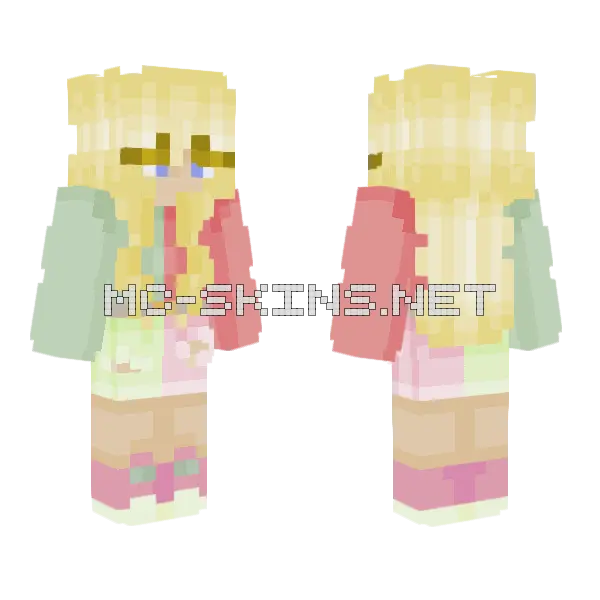 Pink Green Minecraft skin, front and back