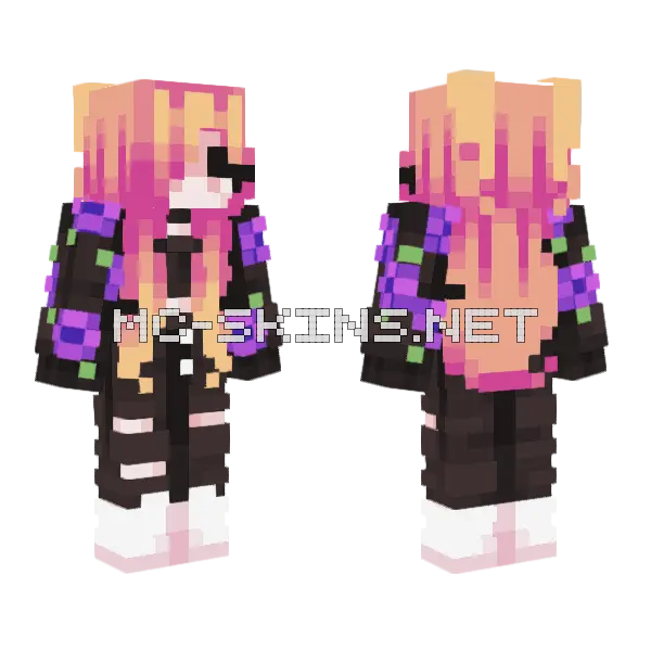 Pink Hair Anime Girl Minecraft skin, front and back