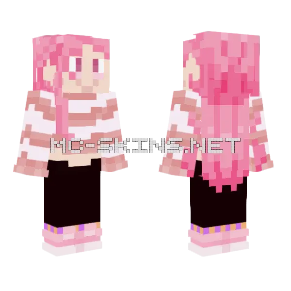Pink Hair Girl Minecraft skin, front and back