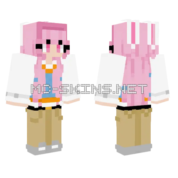 Pink Hair Girl Minecraft skin, front and back