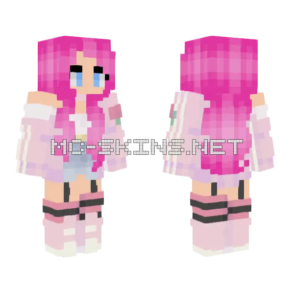 Pink Hair Girl Minecraft skin, front and back