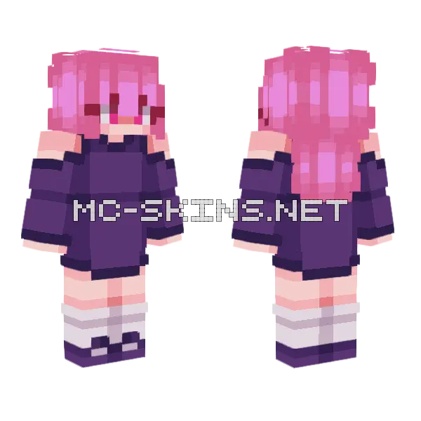 Pink Hair Purple Dress Girl Minecraft skin, front and back