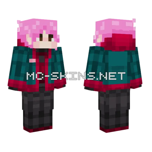 Pink Hair Spider-Man Suit Minecraft skin, front and back