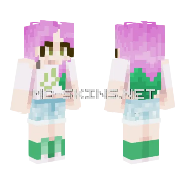 Pink Haired Girl Minecraft skin, front and back