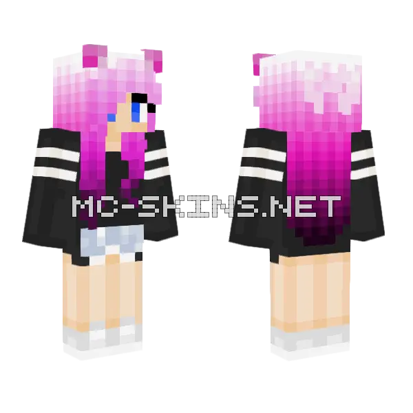 Pink Haired Girl Minecraft skin, front and back