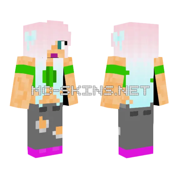 Pink Haired Girl Minecraft skin, front and back