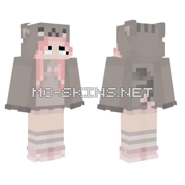Pink Haired Pusheen Girl Minecraft skin, front and back