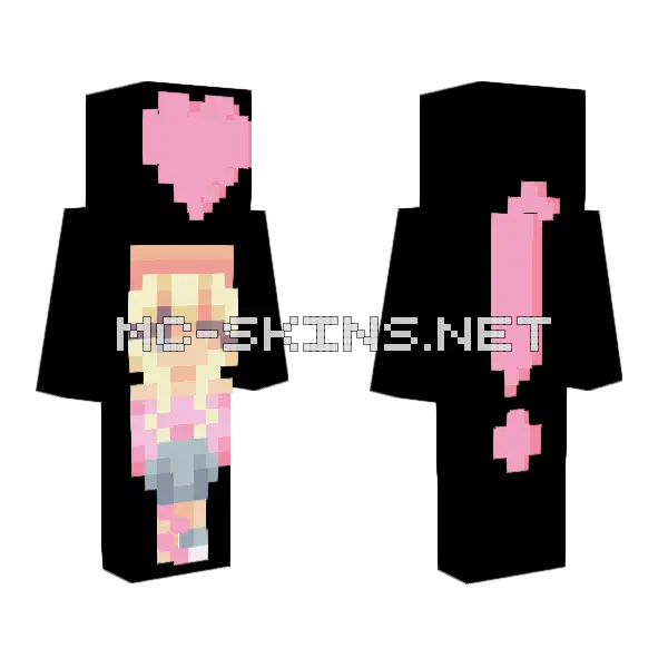 Pink Heart Reminder Minecraft skin, front and back