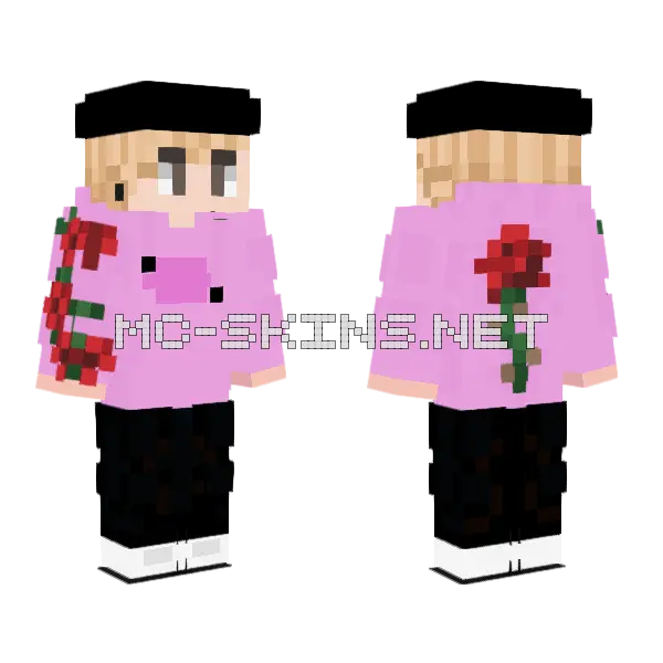 Pink Hoodie Flower Girl Minecraft skin, front and back