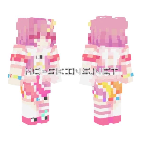 Pink Kawaii Girl Minecraft skin, front and back