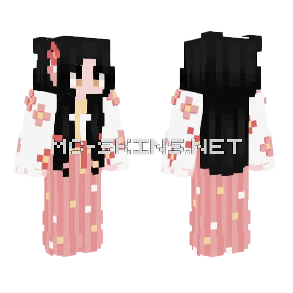 Pink Kimono Girl Minecraft skin, front and back