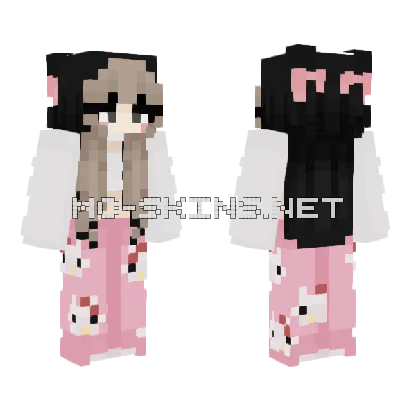 Pink Kitty Girl Minecraft skin, front and back