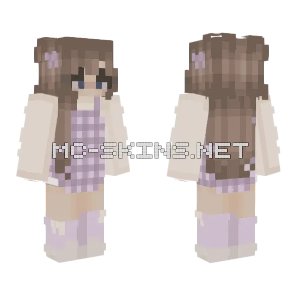 Pink Plaid Cute Girl Minecraft skin, front and back