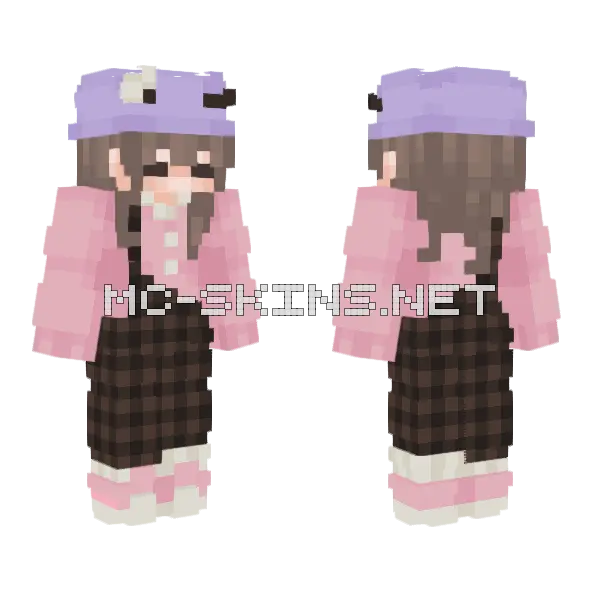Pink Purple Hat Girl Minecraft skin, front and back