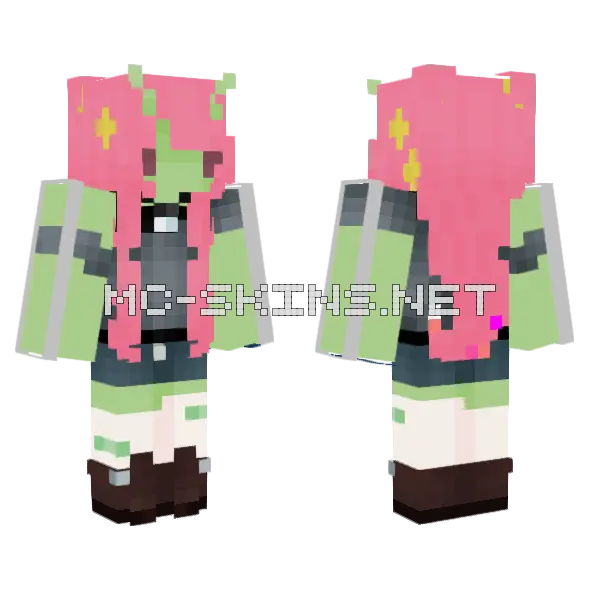 Pink Sparkle Hair Girl Minecraft skin, front and back