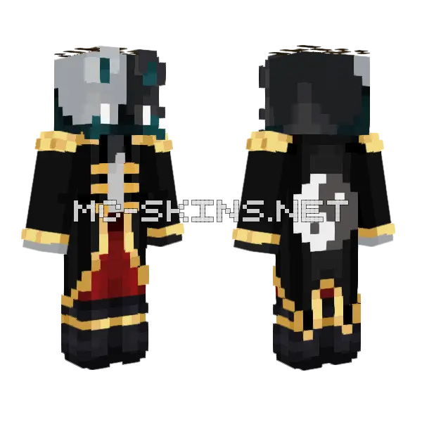Pirate Inverted Greyscale Cat Minecraft skin, front and back