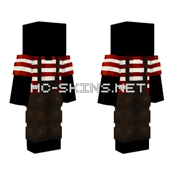 Pirate Red Stripe T-Shirt Overalls Minecraft skin, front and back