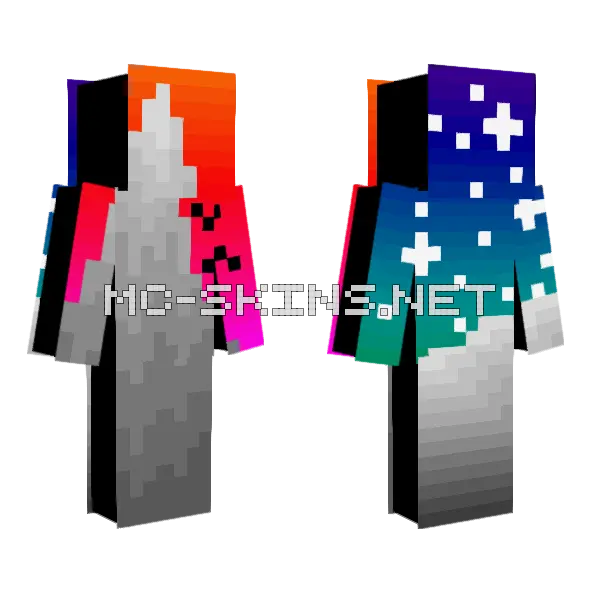 Pixel Art Mountainous Dawn Arctic Aurora Minecraft skin, front and back