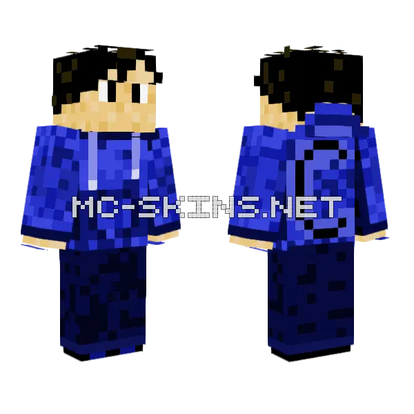 Pixel Gamer Blue Minecraft skin, front and back