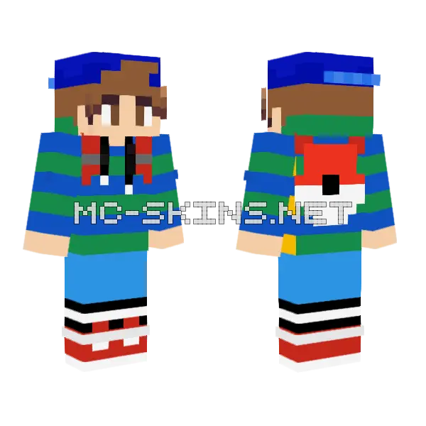 Pokemon Backpack Boy Minecraft skin, front and back