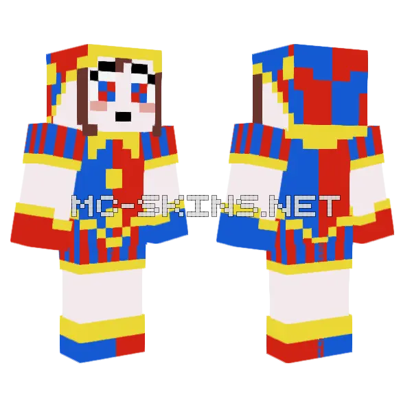 Pomni Minecraft skin, front and back