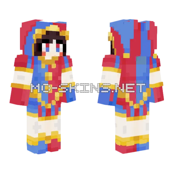 Pomni Minecraft skin, front and back